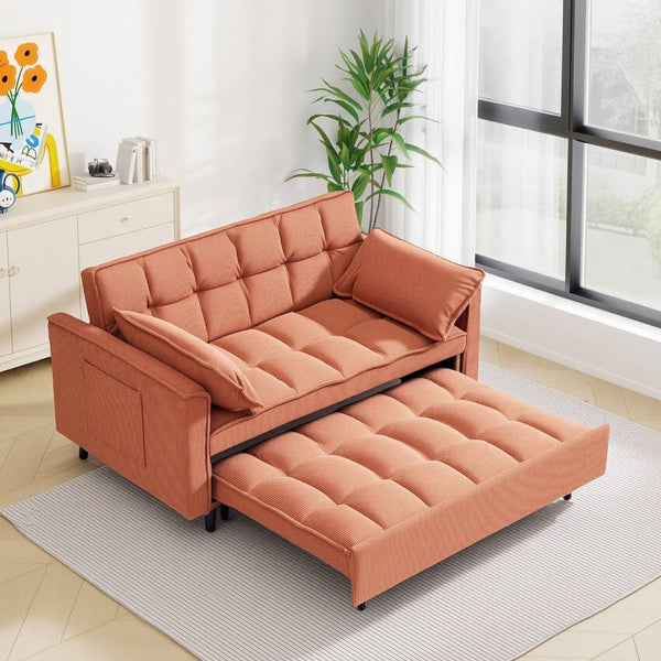 English Elm 54.30" Corduroy Sleeper Loveseat with Pull Out Bed Compact Sofa for Small Spaces Orange W1658P500274