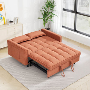 English Elm 54.30" Corduroy Sleeper Loveseat with Pull Out Bed Compact Sofa for Small Spaces Orange W1658P500274