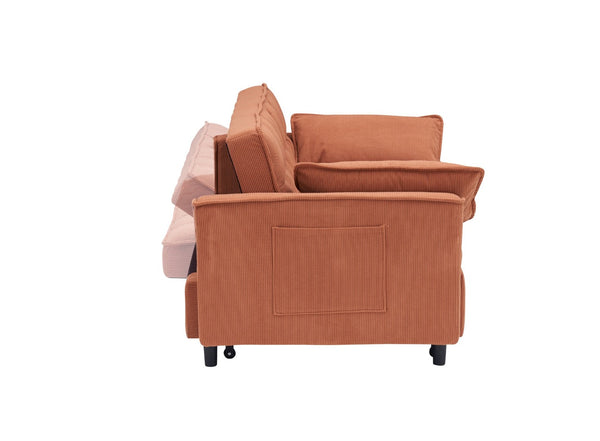 English Elm 54.30" Corduroy Sleeper Loveseat with Pull Out Bed Compact Sofa for Small Spaces Orange W1658P500274
