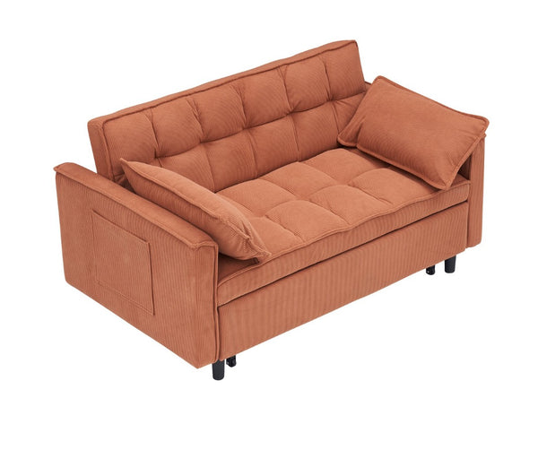 English Elm 54.30" Corduroy Sleeper Loveseat with Pull Out Bed Compact Sofa for Small Spaces Orange W1658P500274