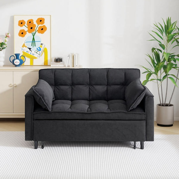English Elm 54.30" Corduroy Sleeper Loveseat with Pull Out Bed Compact Sofa for Small Spaces Black W1658P500289
