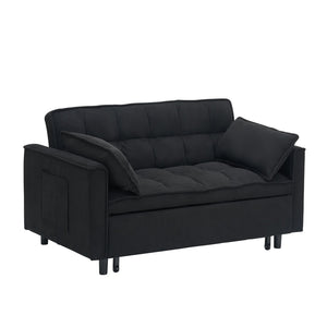 English Elm 54.30" Corduroy Sleeper Loveseat with Pull Out Bed Compact Sofa for Small Spaces Black W1658P500289