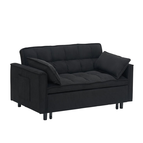 English Elm 54.30" Corduroy Sleeper Loveseat with Pull Out Bed Compact Sofa for Small Spaces Black W1658P500289