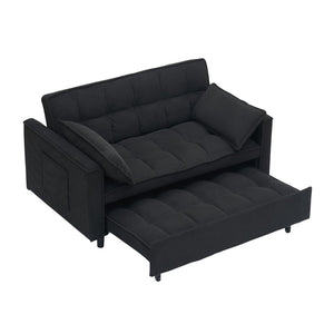 English Elm 54.30" Corduroy Sleeper Loveseat with Pull Out Bed Compact Sofa for Small Spaces Black W1658P500289