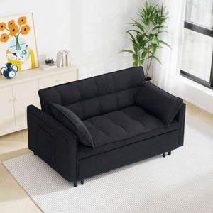 English Elm 54.30" Corduroy Sleeper Loveseat with Pull Out Bed Compact Sofa for Small Spaces Black W1658P500289