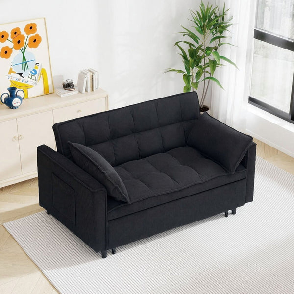 English Elm 54.30" Corduroy Sleeper Loveseat with Pull Out Bed Compact Sofa for Small Spaces Black W1658P500289