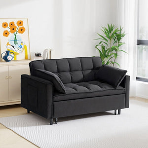 English Elm 54.30" Corduroy Sleeper Loveseat with Pull Out Bed Compact Sofa for Small Spaces Black W1658P500289