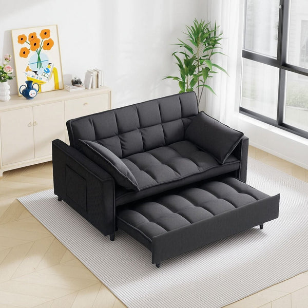 English Elm 54.30" Corduroy Sleeper Loveseat with Pull Out Bed Compact Sofa for Small Spaces Black W1658P500289