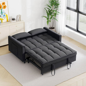 English Elm 54.30" Corduroy Sleeper Loveseat with Pull Out Bed Compact Sofa for Small Spaces Black W1658P500289