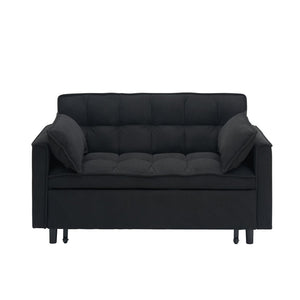 English Elm 54.30" Corduroy Sleeper Loveseat with Pull Out Bed Compact Sofa for Small Spaces Black W1658P500289