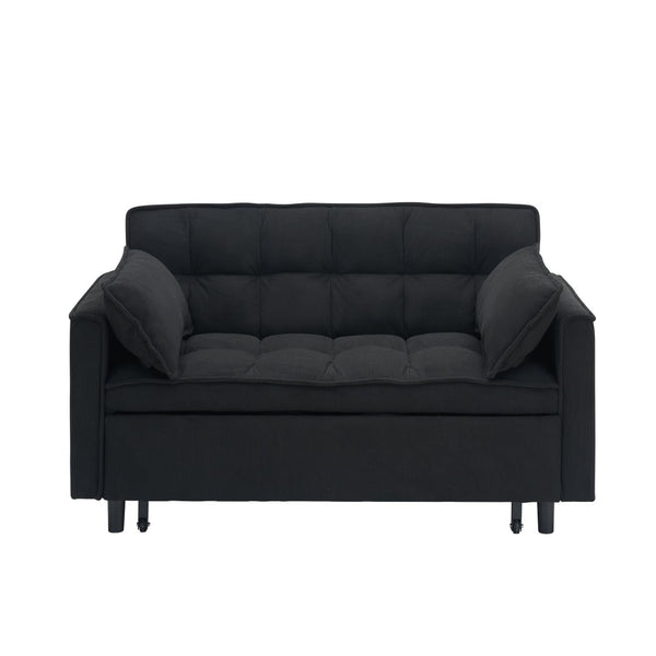 English Elm 54.30" Corduroy Sleeper Loveseat with Pull Out Bed Compact Sofa for Small Spaces Black W1658P500289