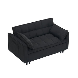 English Elm 54.30" Corduroy Sleeper Loveseat with Pull Out Bed Compact Sofa for Small Spaces Black W1658P500289