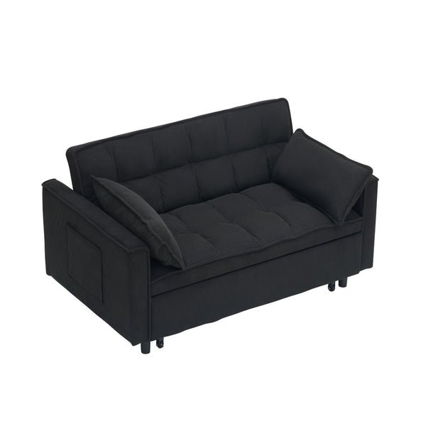 English Elm 54.30" Corduroy Sleeper Loveseat with Pull Out Bed Compact Sofa for Small Spaces Black W1658P500289