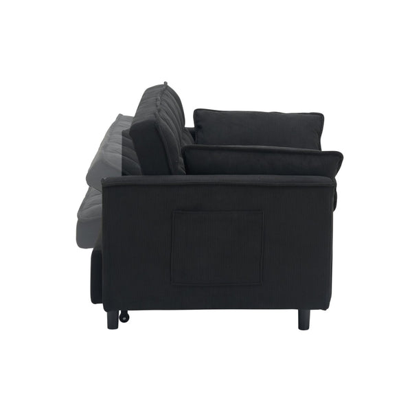 English Elm 54.30" Corduroy Sleeper Loveseat with Pull Out Bed Compact Sofa for Small Spaces Black W1658P500289