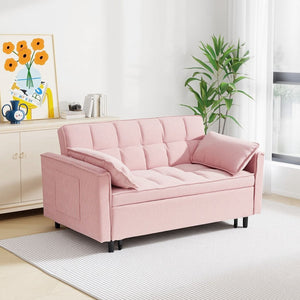 English Elm 54.30" Corduroy Sleeper Loveseat with Pull Out Bed Compact Sofa for Small Spaces Pink W1658P500294