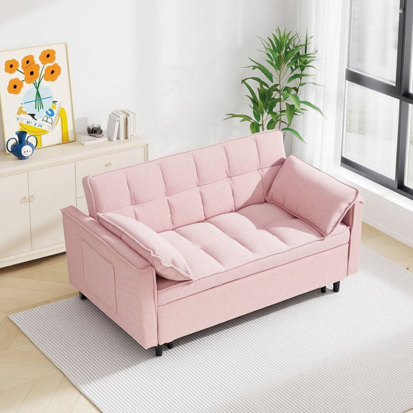English Elm 54.30" Corduroy Sleeper Loveseat with Pull Out Bed Compact Sofa for Small Spaces Pink W1658P500294