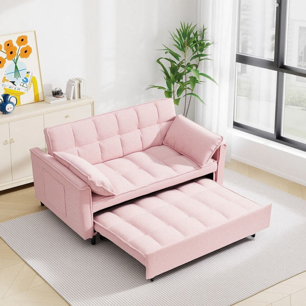 English Elm 54.30" Corduroy Sleeper Loveseat with Pull Out Bed Compact Sofa for Small Spaces Pink W1658P500294