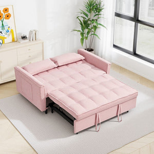 English Elm 54.30" Corduroy Sleeper Loveseat with Pull Out Bed Compact Sofa for Small Spaces Pink W1658P500294
