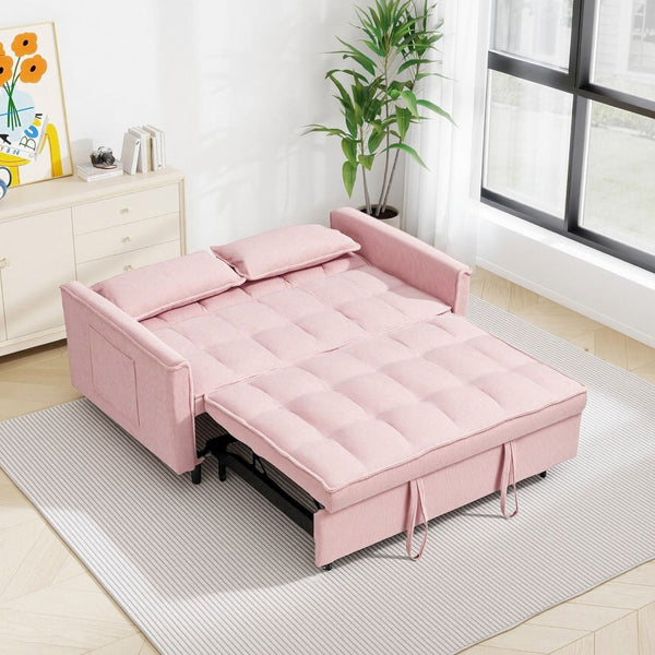 English Elm 54.30" Corduroy Sleeper Loveseat with Pull Out Bed Compact Sofa for Small Spaces Pink W1658P500294