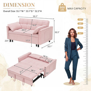 English Elm 54.30" Corduroy Sleeper Loveseat with Pull Out Bed Compact Sofa for Small Spaces Pink W1658P500294