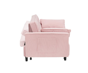 English Elm 54.30" Corduroy Sleeper Loveseat with Pull Out Bed Compact Sofa for Small Spaces Pink W1658P500294