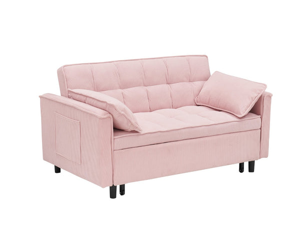 English Elm 54.30" Corduroy Sleeper Loveseat with Pull Out Bed Compact Sofa for Small Spaces Pink W1658P500294