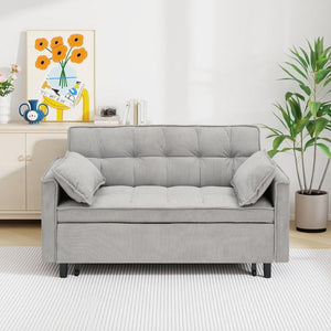 English Elm 54.30" Corduroy Sleeper Loveseat with Pull Out Bed Compact Sofa for Small Spaces Light Gray W1658P500297