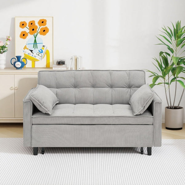 English Elm 54.30" Corduroy Sleeper Loveseat with Pull Out Bed Compact Sofa for Small Spaces Light Gray W1658P500297