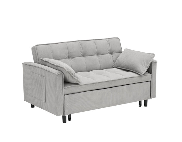 English Elm 54.30" Corduroy Sleeper Loveseat with Pull Out Bed Compact Sofa for Small Spaces Light Gray W1658P500297