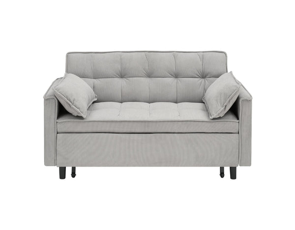 English Elm 54.30" Corduroy Sleeper Loveseat with Pull Out Bed Compact Sofa for Small Spaces Light Gray W1658P500297