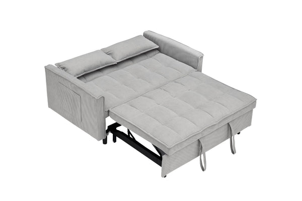 English Elm 54.30" Corduroy Sleeper Loveseat with Pull Out Bed Compact Sofa for Small Spaces Light Gray W1658P500297
