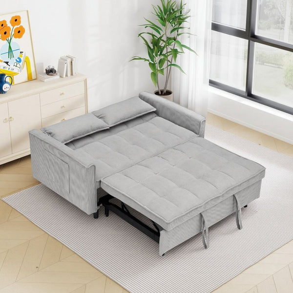 English Elm 54.30" Corduroy Sleeper Loveseat with Pull Out Bed Compact Sofa for Small Spaces Light Gray W1658P500297