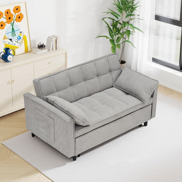 English Elm 54.30" Corduroy Sleeper Loveseat with Pull Out Bed Compact Sofa for Small Spaces Light Gray W1658P500297