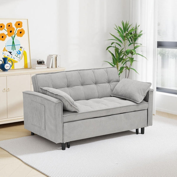 English Elm 54.30" Corduroy Sleeper Loveseat with Pull Out Bed Compact Sofa for Small Spaces Light Gray W1658P500297