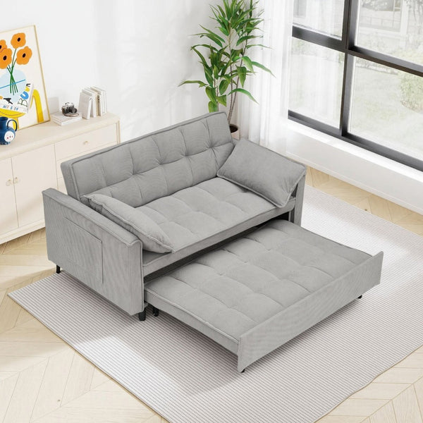 English Elm 54.30" Corduroy Sleeper Loveseat with Pull Out Bed Compact Sofa for Small Spaces Light Gray W1658P500297