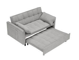 English Elm 54.30" Corduroy Sleeper Loveseat with Pull Out Bed Compact Sofa for Small Spaces Light Gray W1658P500297