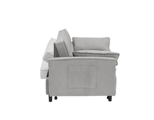 English Elm 54.30" Corduroy Sleeper Loveseat with Pull Out Bed Compact Sofa for Small Spaces Light Gray W1658P500297