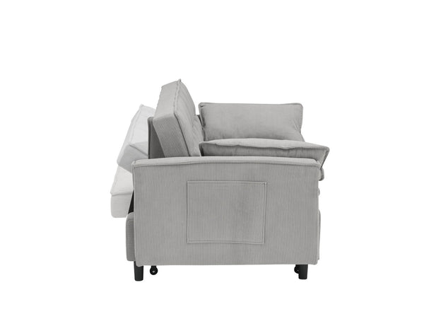 English Elm 54.30" Corduroy Sleeper Loveseat with Pull Out Bed Compact Sofa for Small Spaces Light Gray W1658P500297