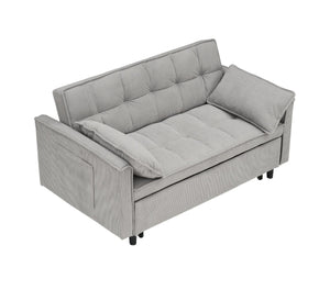 English Elm 54.30" Corduroy Sleeper Loveseat with Pull Out Bed Compact Sofa for Small Spaces Light Gray W1658P500297
