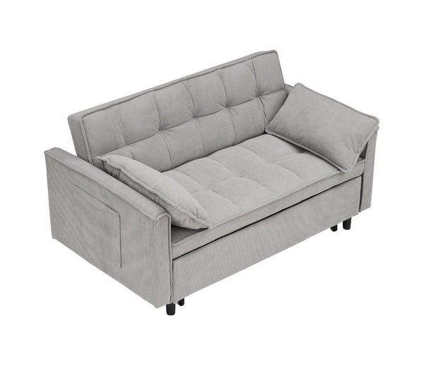 English Elm 54.30" Corduroy Sleeper Loveseat with Pull Out Bed Compact Sofa for Small Spaces Light Gray W1658P500297