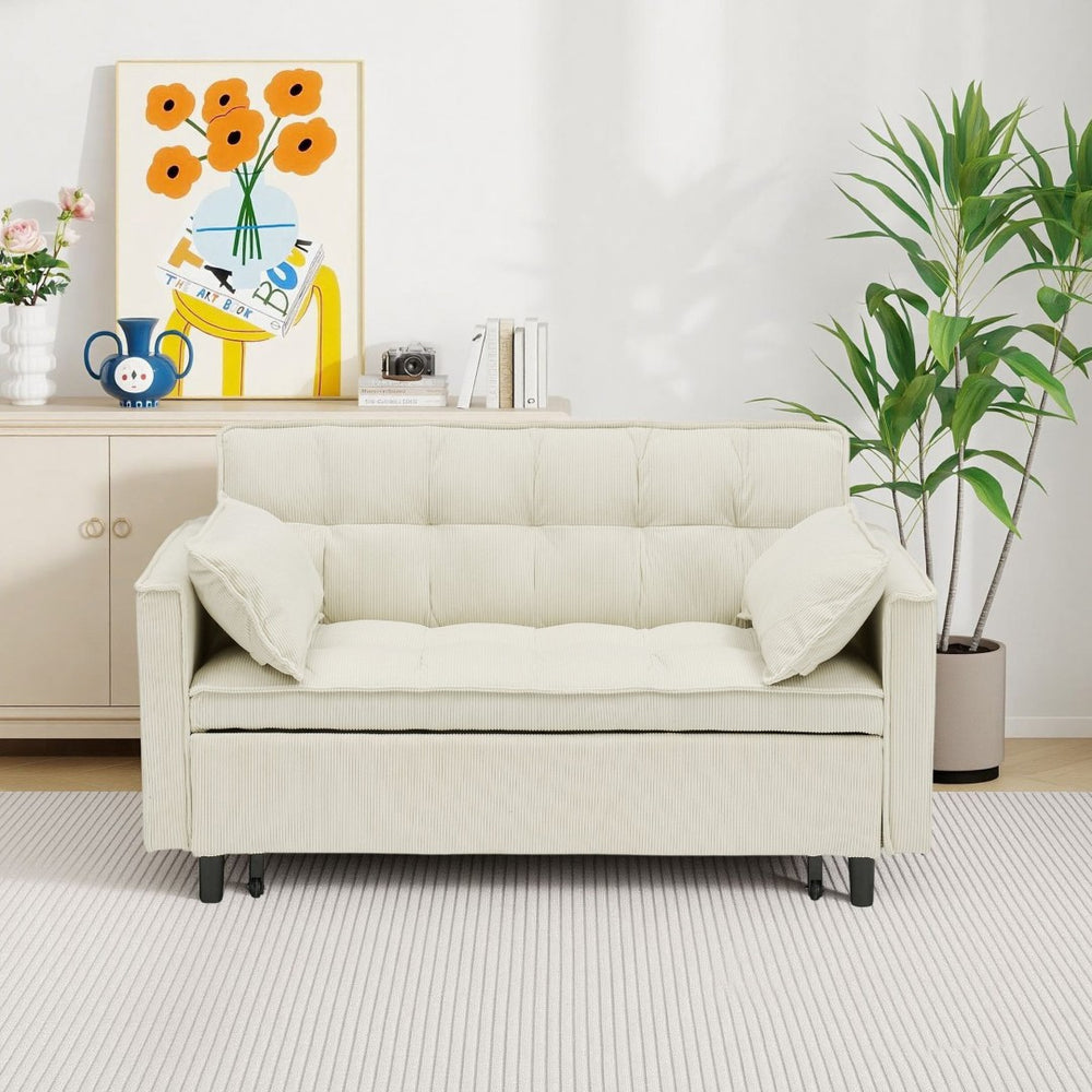 English Elm 54.30" Corduroy Sleeper Loveseat with Pull Out Bed Compact Sofa for Small Spaces Beige W1658P500300