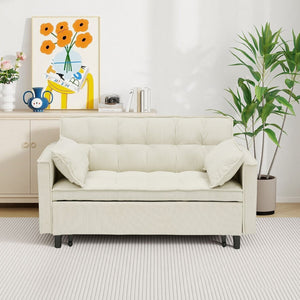 English Elm 54.30" Corduroy Sleeper Loveseat with Pull Out Bed Compact Sofa for Small Spaces Beige W1658P500300