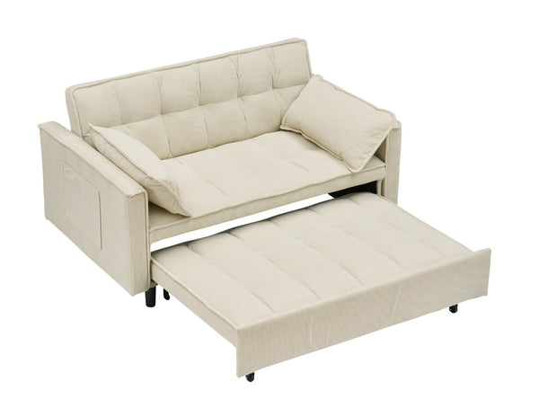 English Elm 54.30" Corduroy Sleeper Loveseat with Pull Out Bed Compact Sofa for Small Spaces Beige W1658P500300