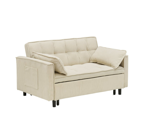 English Elm 54.30" Corduroy Sleeper Loveseat with Pull Out Bed Compact Sofa for Small Spaces Beige W1658P500300