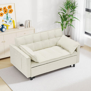English Elm 54.30" Corduroy Sleeper Loveseat with Pull Out Bed Compact Sofa for Small Spaces Beige W1658P500300