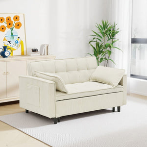 English Elm 54.30" Corduroy Sleeper Loveseat with Pull Out Bed Compact Sofa for Small Spaces Beige W1658P500300