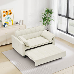 English Elm 54.30" Corduroy Sleeper Loveseat with Pull Out Bed Compact Sofa for Small Spaces Beige W1658P500300