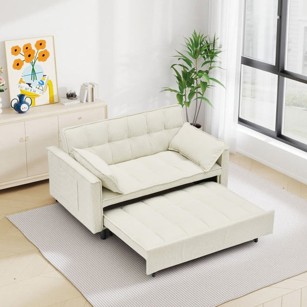 English Elm 54.30" Corduroy Sleeper Loveseat with Pull Out Bed Compact Sofa for Small Spaces Beige W1658P500300