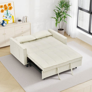 English Elm 54.30" Corduroy Sleeper Loveseat with Pull Out Bed Compact Sofa for Small Spaces Beige W1658P500300
