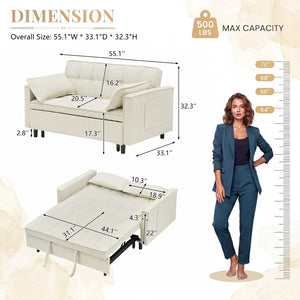 English Elm 54.30" Corduroy Sleeper Loveseat with Pull Out Bed Compact Sofa for Small Spaces Beige W1658P500300